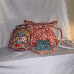 Vera Bradley lots of three orange turquoise tote lunchbox and wallet